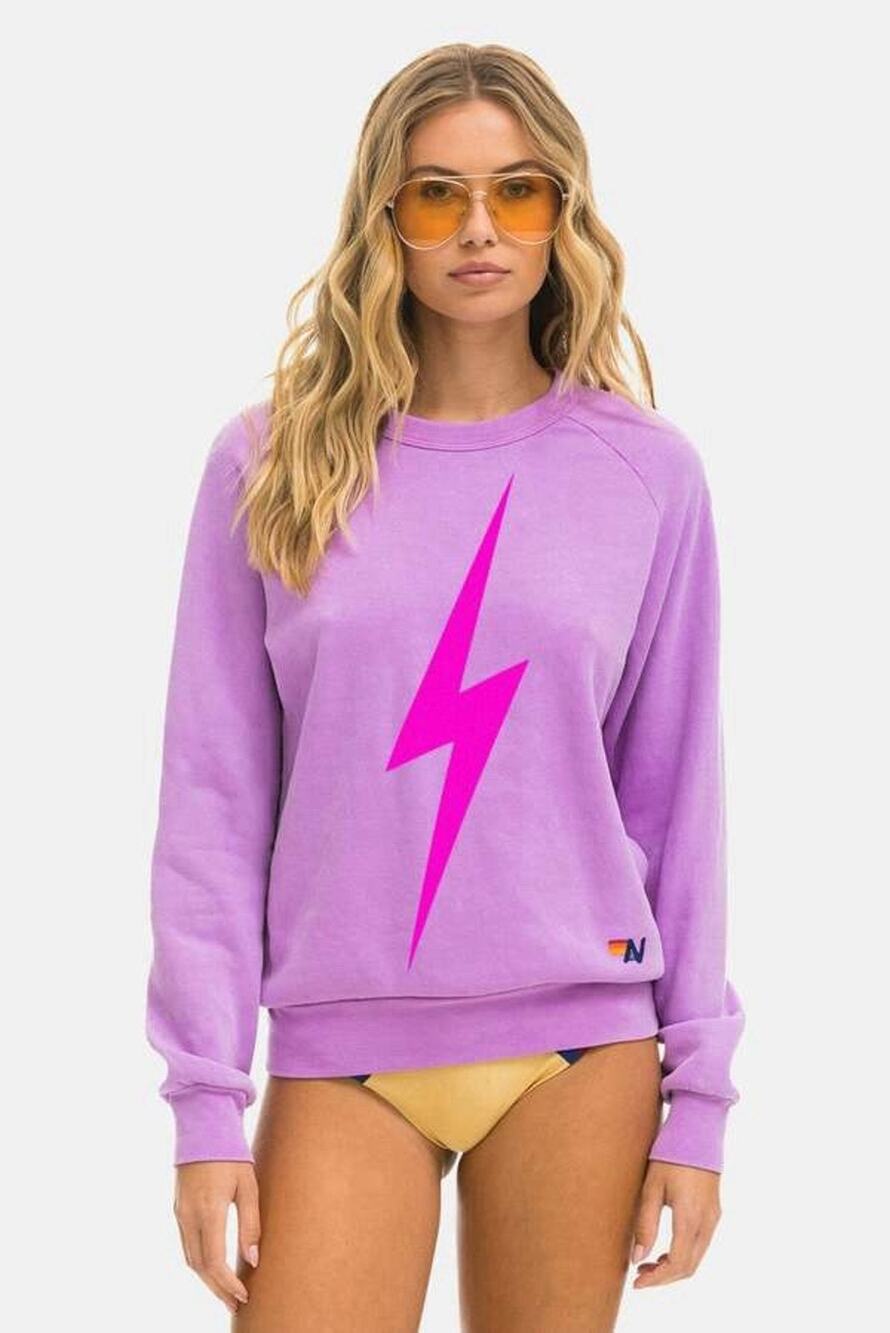 Aviator Nation Crewneck Neon Purple Neon Pink Bolt Sweatshirt Medium